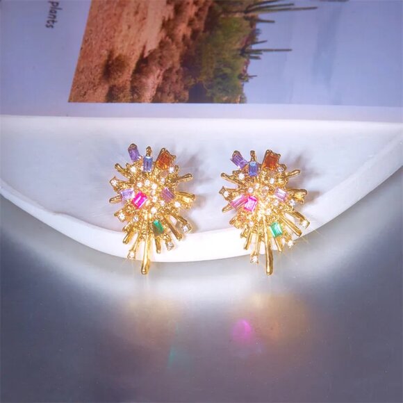 NEW Sami Gold Multi Color Crystal Starburst Earrings - Picture 3 of 4